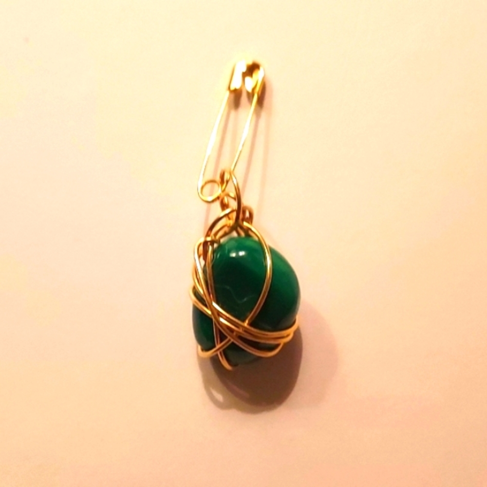 Kazuko Pin from the designer herself 14k filled wire around Malachite